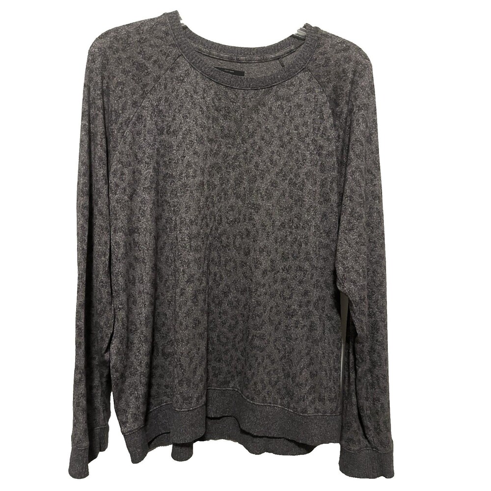 Lucky Brand Gray Animal Print Knit Sweater Long Sleeve Lightweight XL